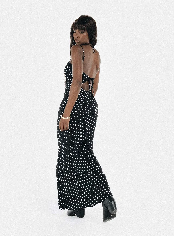 Luncheon Maxi Dress Black Polka Dot