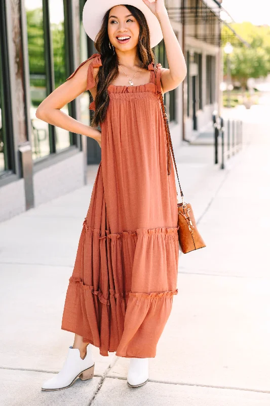 On The Breeze Tawny Orange Midi Dress