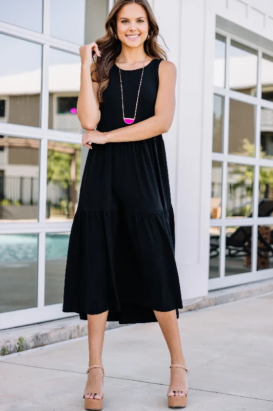 Perfect Start Black Tiered Midi Dress