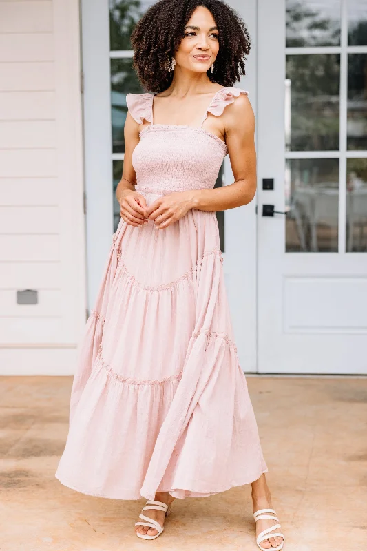 Pleasant Views Powder Pink Smocked Midi Dress