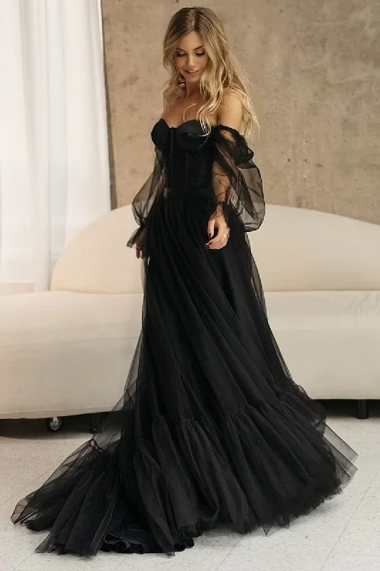 Promise of Love Black Long Sleeve Tulle Maxi Dress