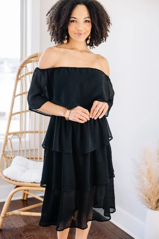 Ready For The Night Black Tiered Midi Dress