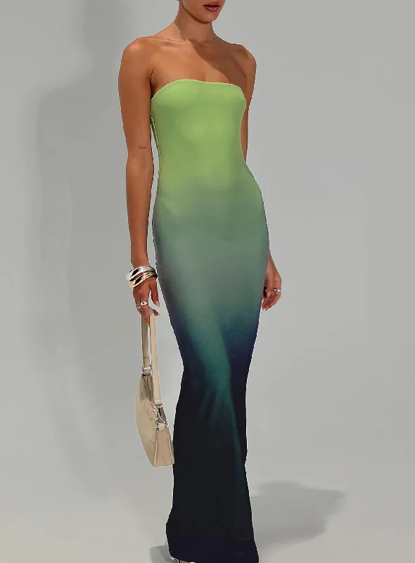 Stolen Love Strapless Maxi Dress Blue / Green Ombre Tall