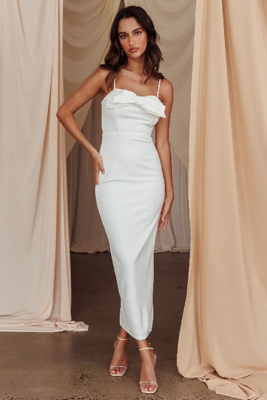 This Magic Moment Bow Bust Midi Dress White