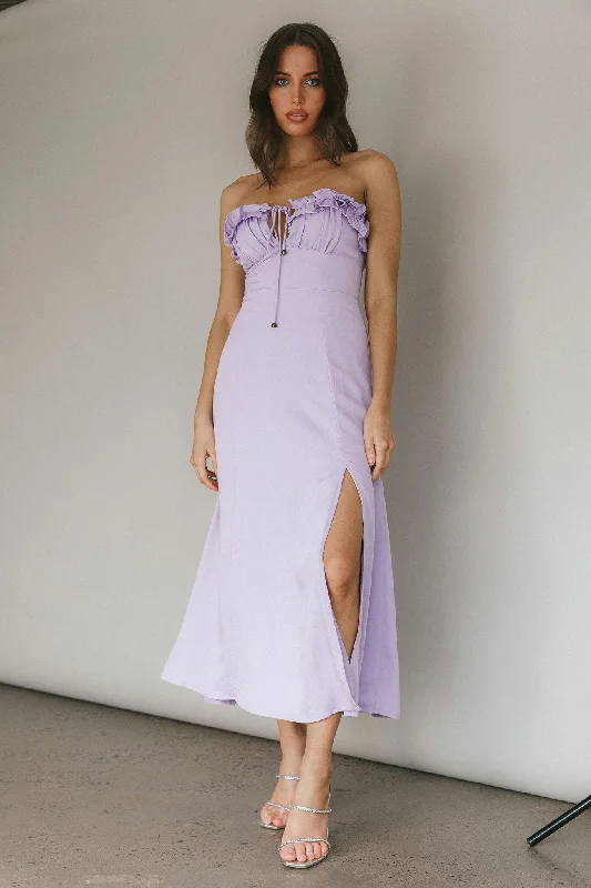 Under The Sun Tied Bust Midi Dress Lilac