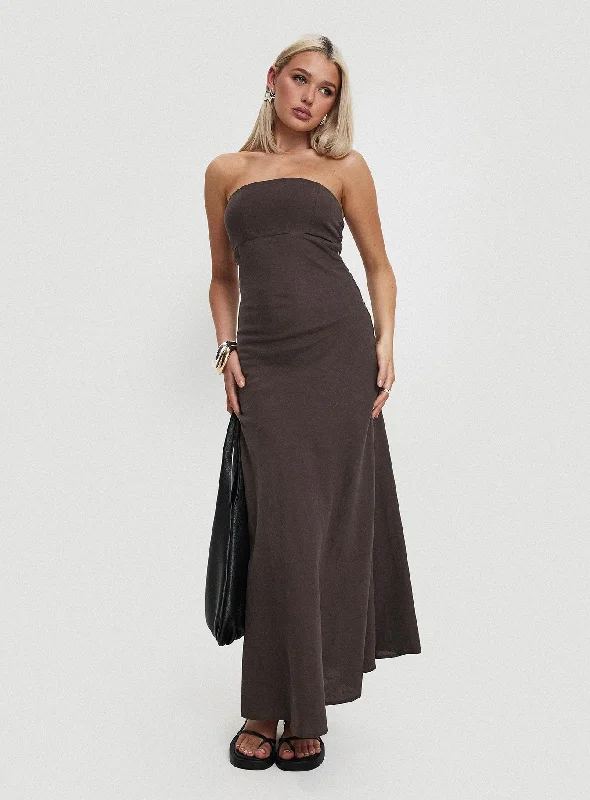 Yahir Strapless Maxi Dress Brown